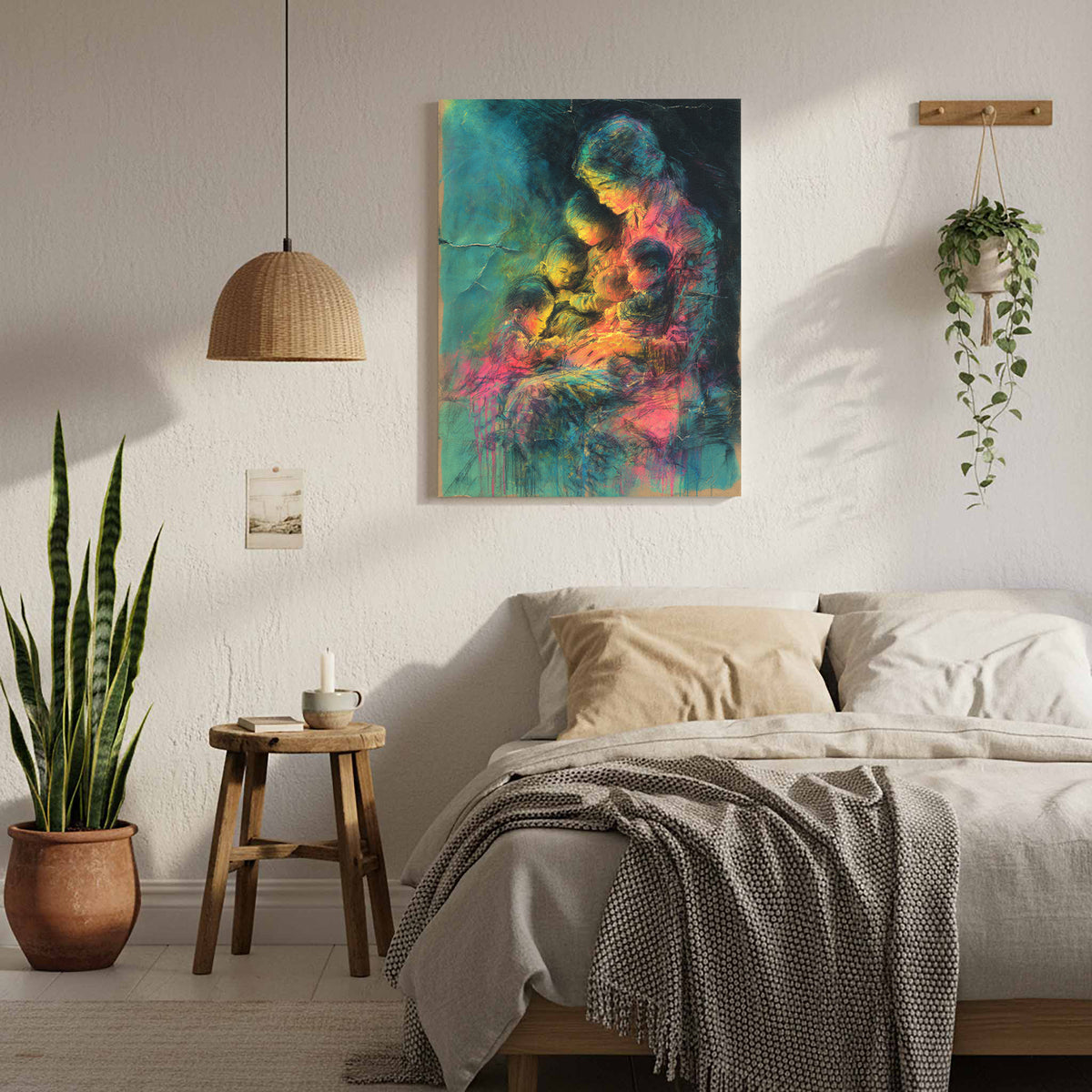 Mother &amp; Children Abstract Canvas Art – styled room view 6