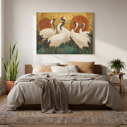 Elegant Crane Art Print – styled room view 7