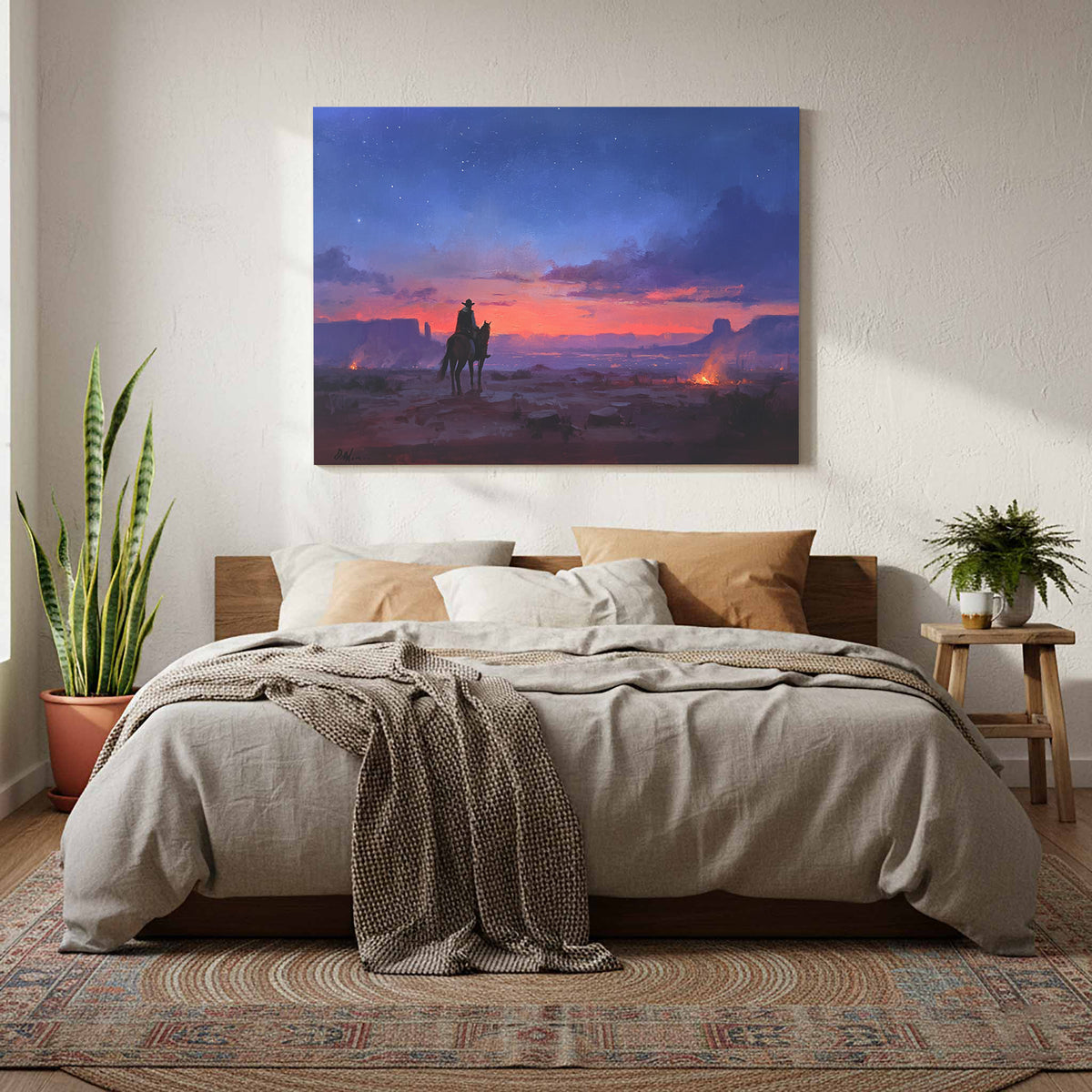 Western Cowboy Canvas Wall Art – styled room view 8