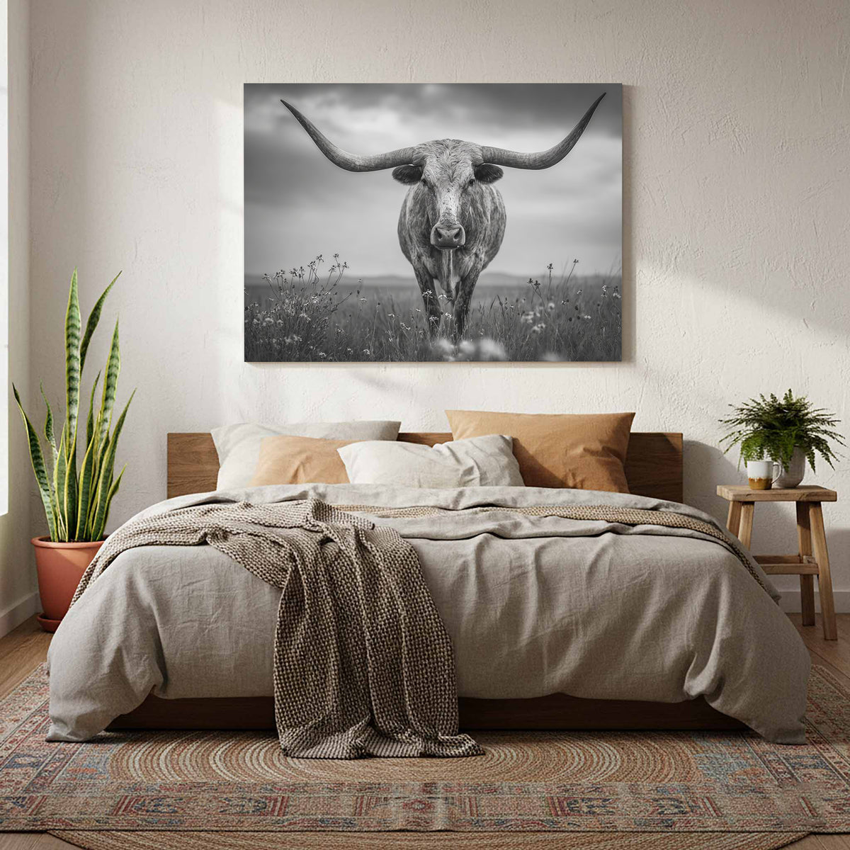 Longhorn Steer Canvas Print – styled room view 9