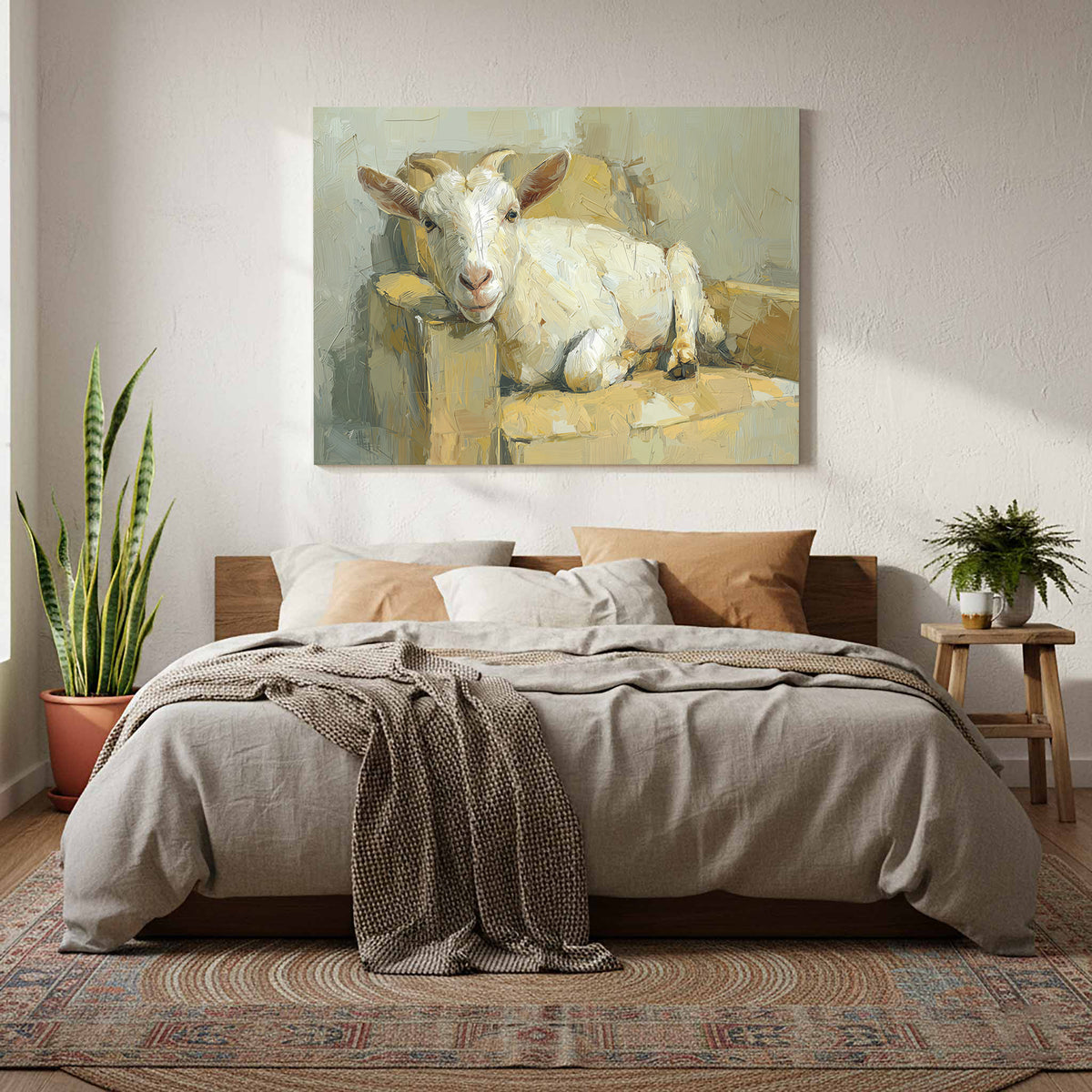 Goat Canvas Wall Art – styled room view 6