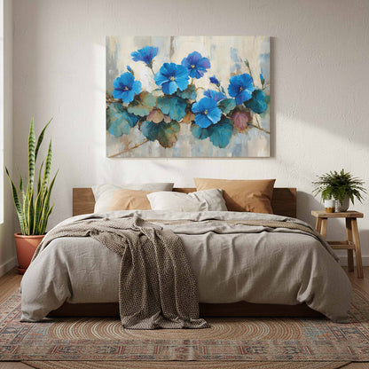 Blue Floral Canvas Wall Art – styled room view 7