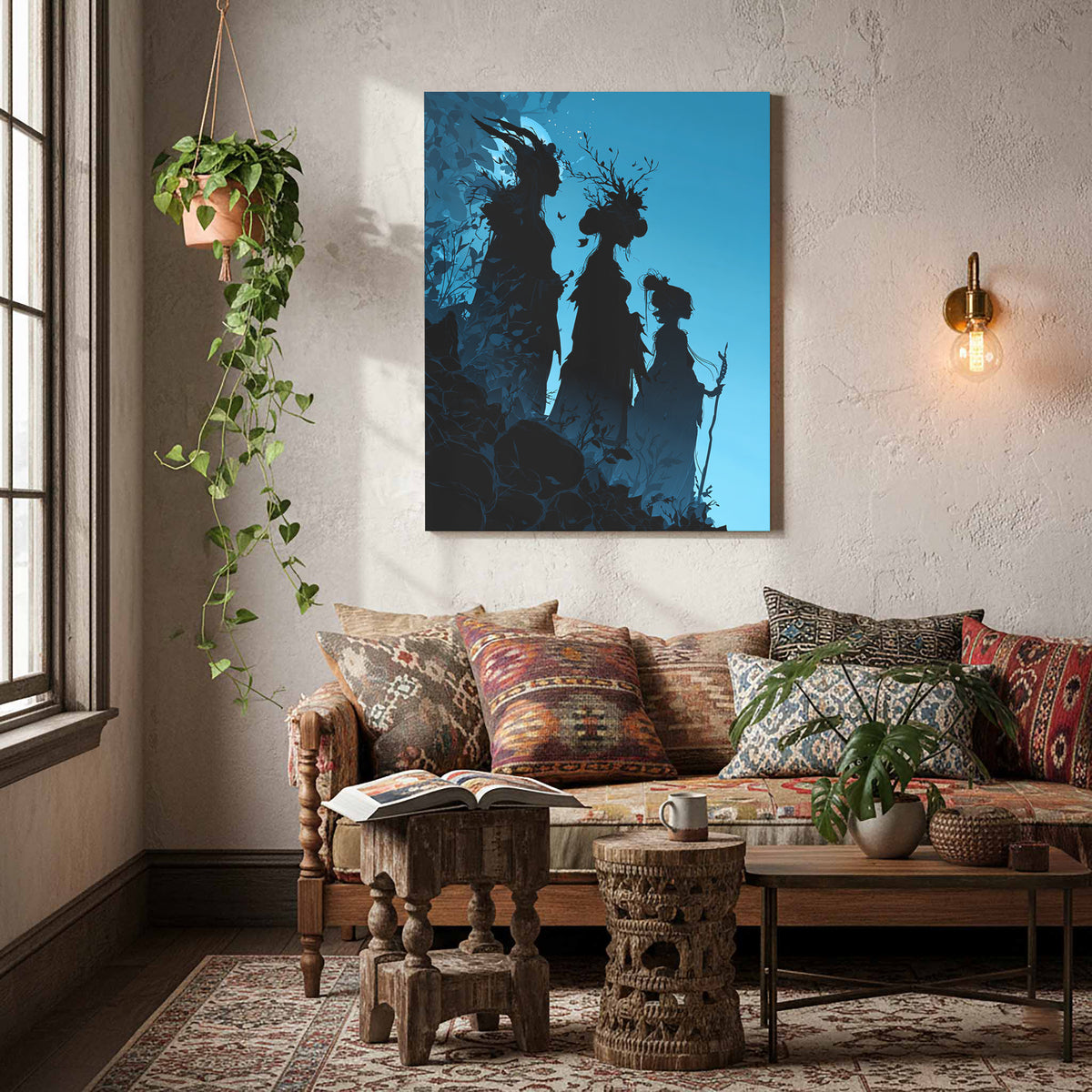 The Fates Silhouette Canvas Art – styled room view 7