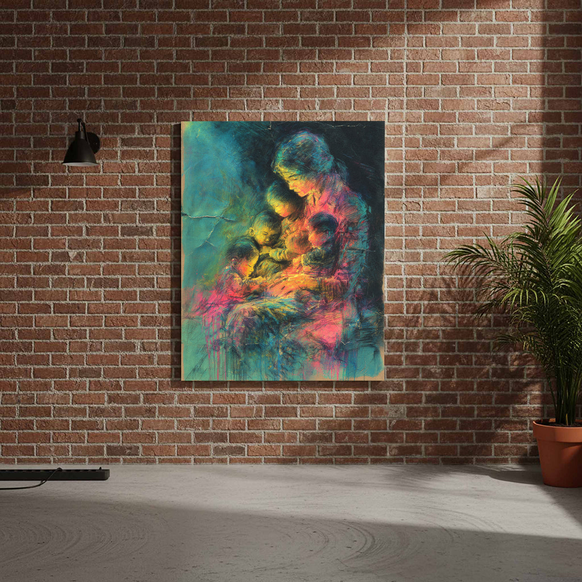 Mother &amp; Children Abstract Canvas Art – styled room view 7