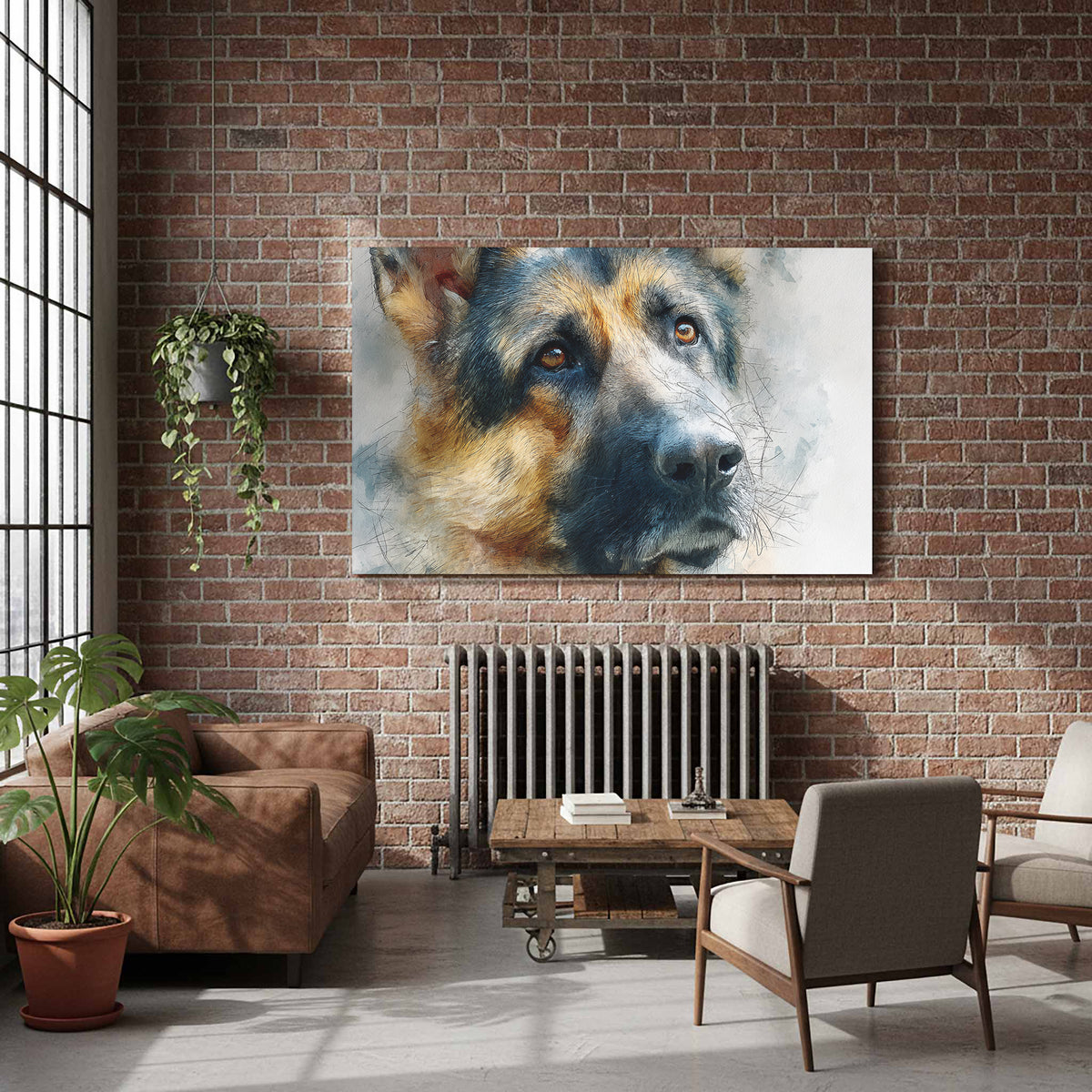 German Shepherd Canvas Wall Art – styled room view 7