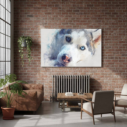 Siberian Husky Watercolor Canvas Print – styled room view 7