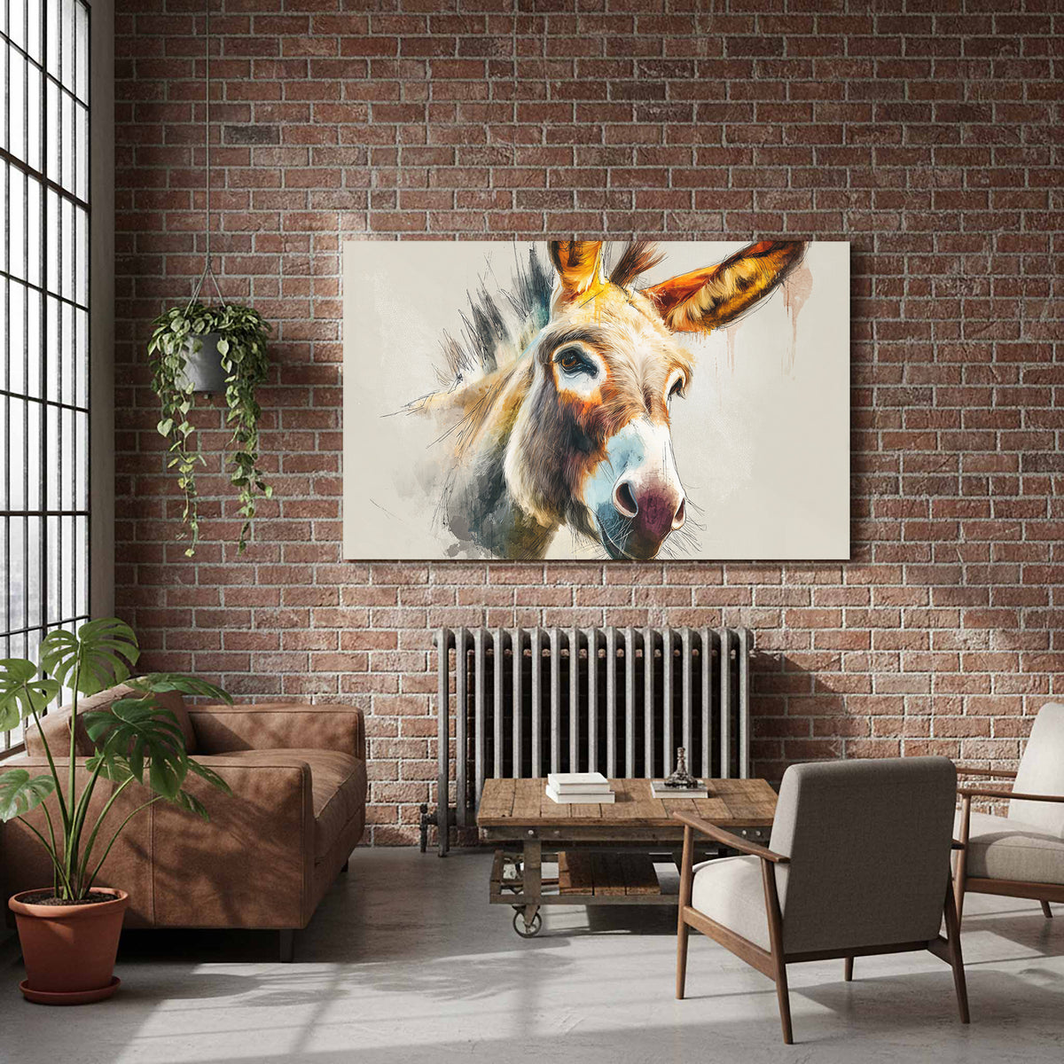 Donkey Portrait Canvas Wall Art – styled room view 7
