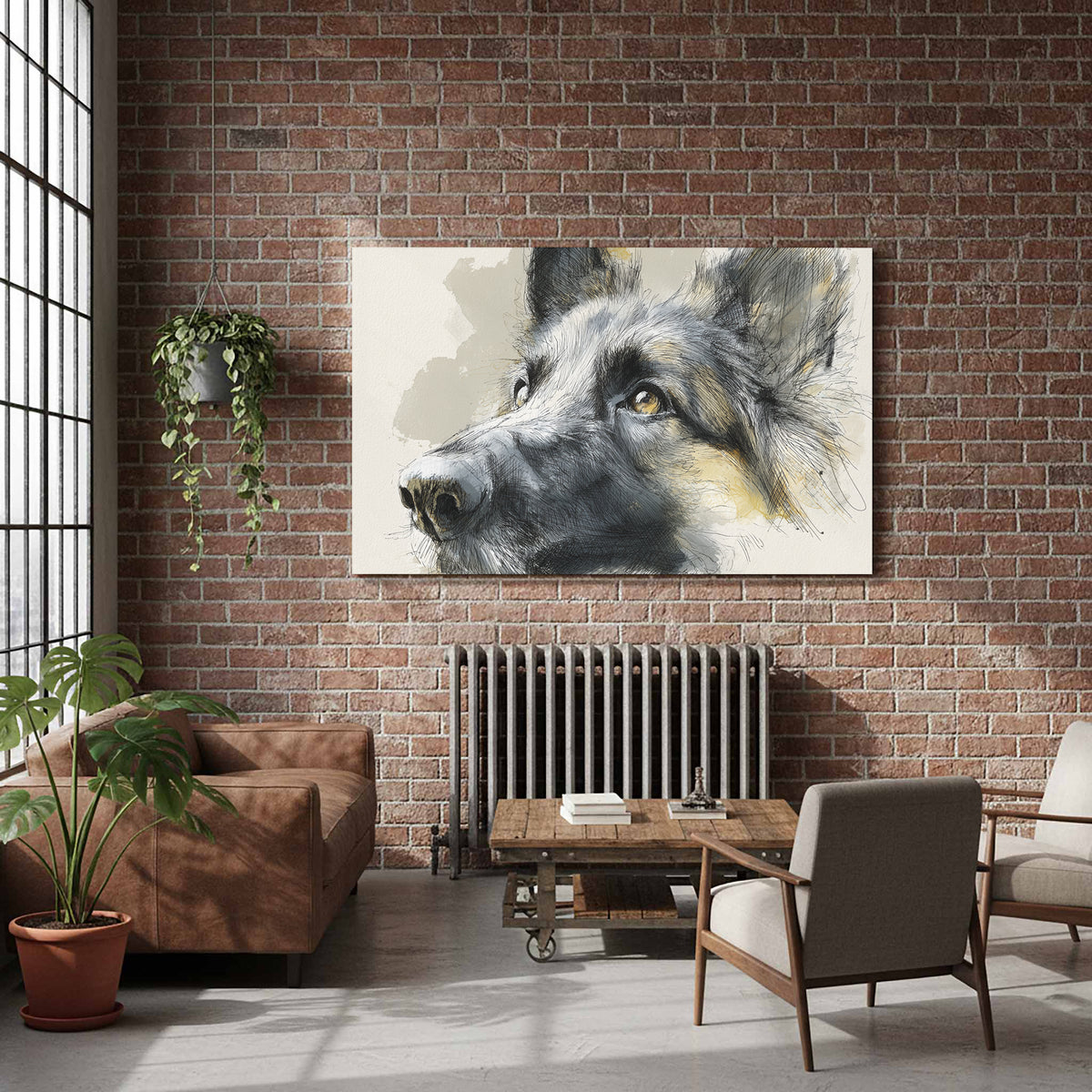 Belgian Shepherd Dog Portrait Canvas Art – styled room view 6