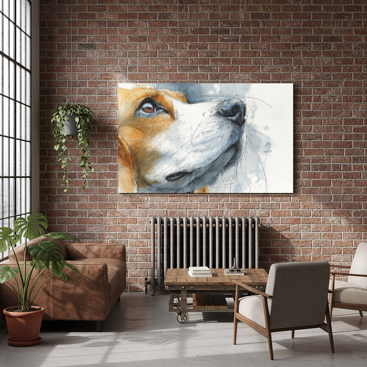 Beagle Portrait Canvas Print – styled room view 7