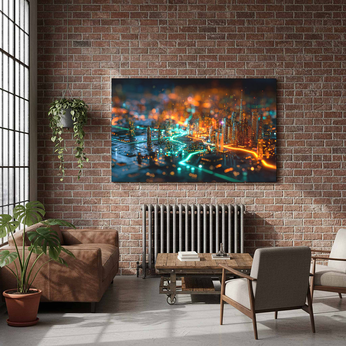 Cyberpunk Circuit Board Canvas Print – styled room view 6