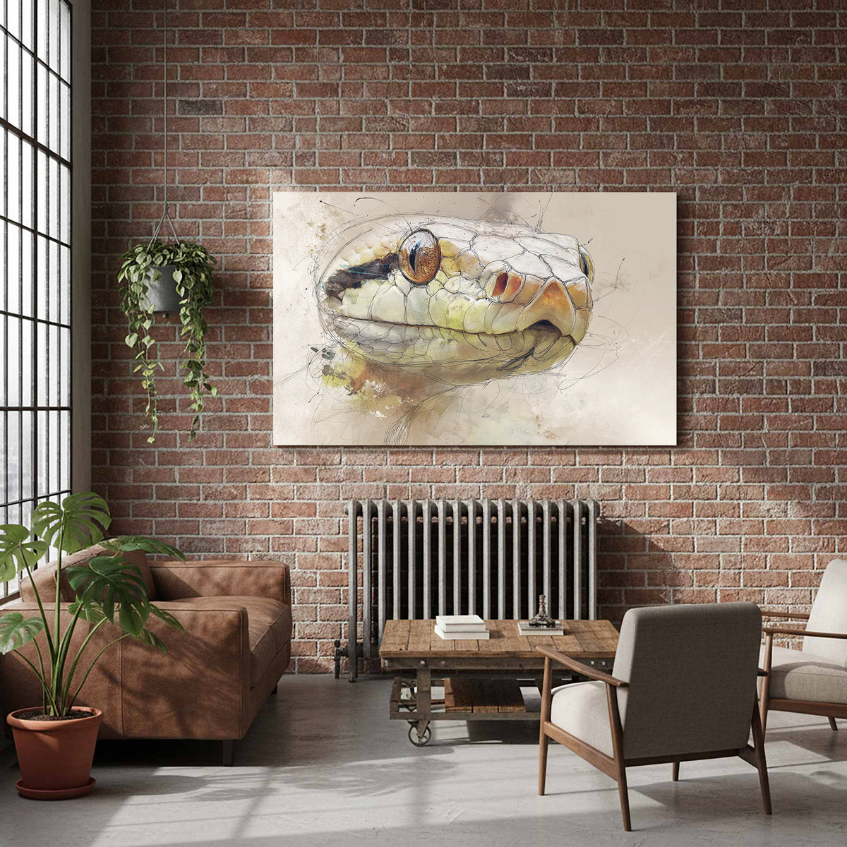Snake Portrait Canvas Wall Art – styled room view 7