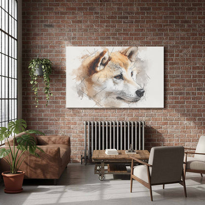 Shiba Inu Watercolor Canvas Print – styled room view 7