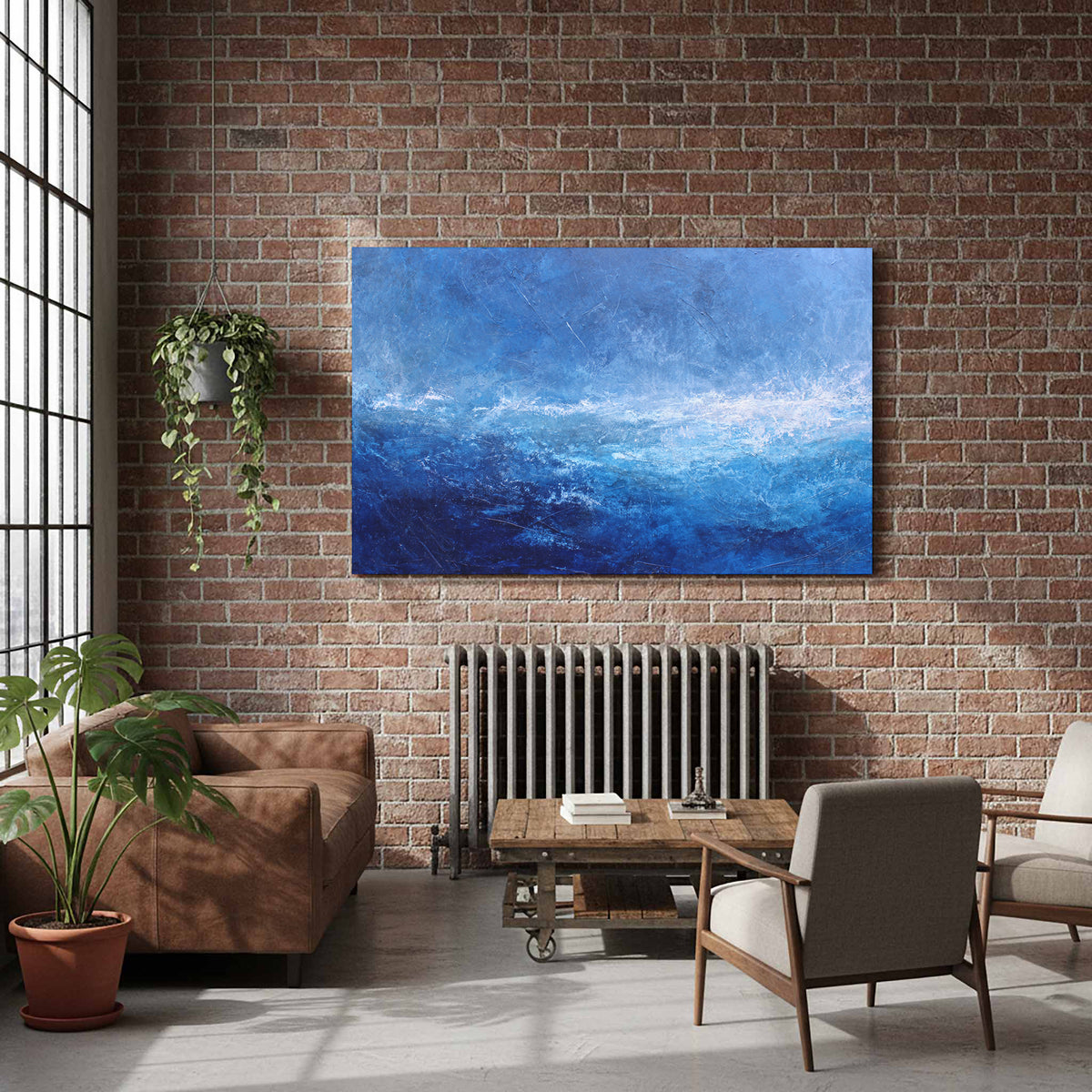 Abstract Ocean Canvas Print – styled room view 6