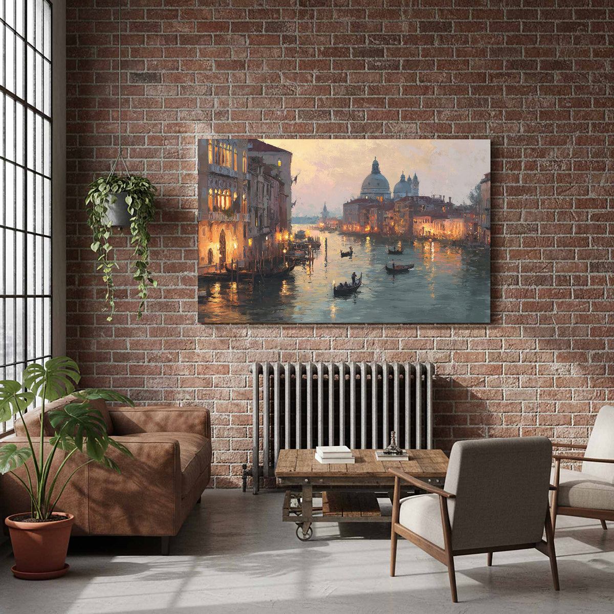 Venice Canal Dusk Wall Art – styled room view 7