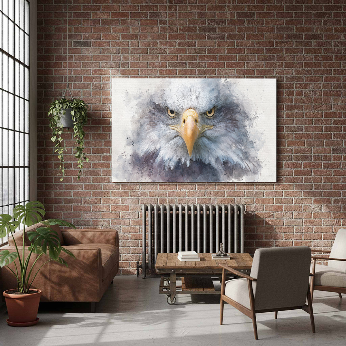 Bald Eagle Watercolor Canvas Print – styled room view 7