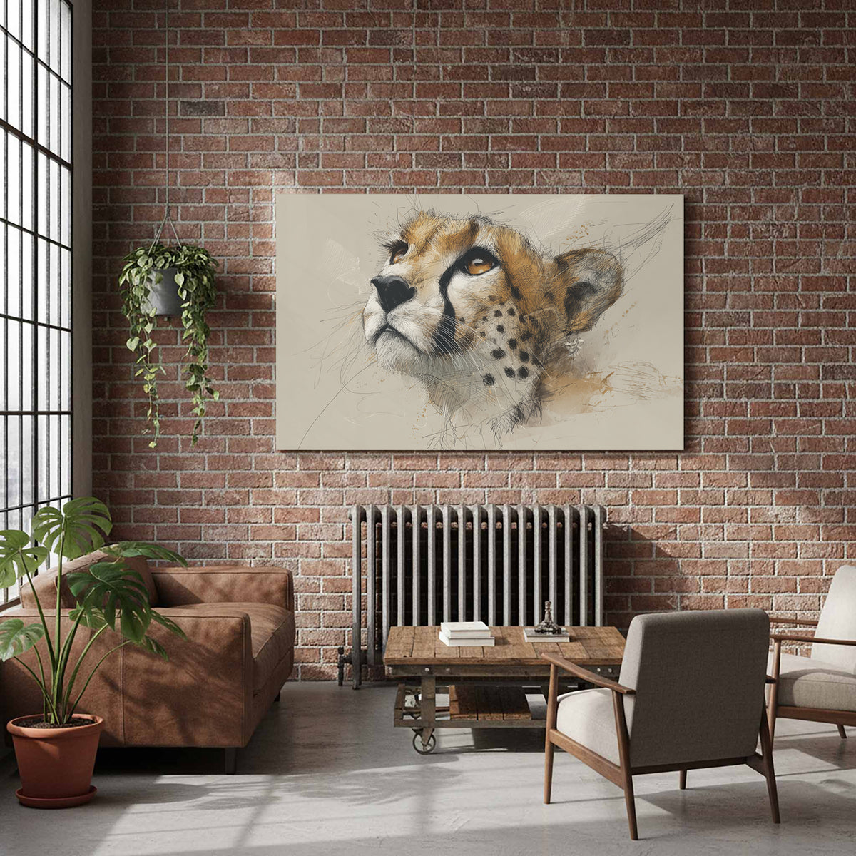 Cheetah Face Canvas Wall Art – styled room view 7