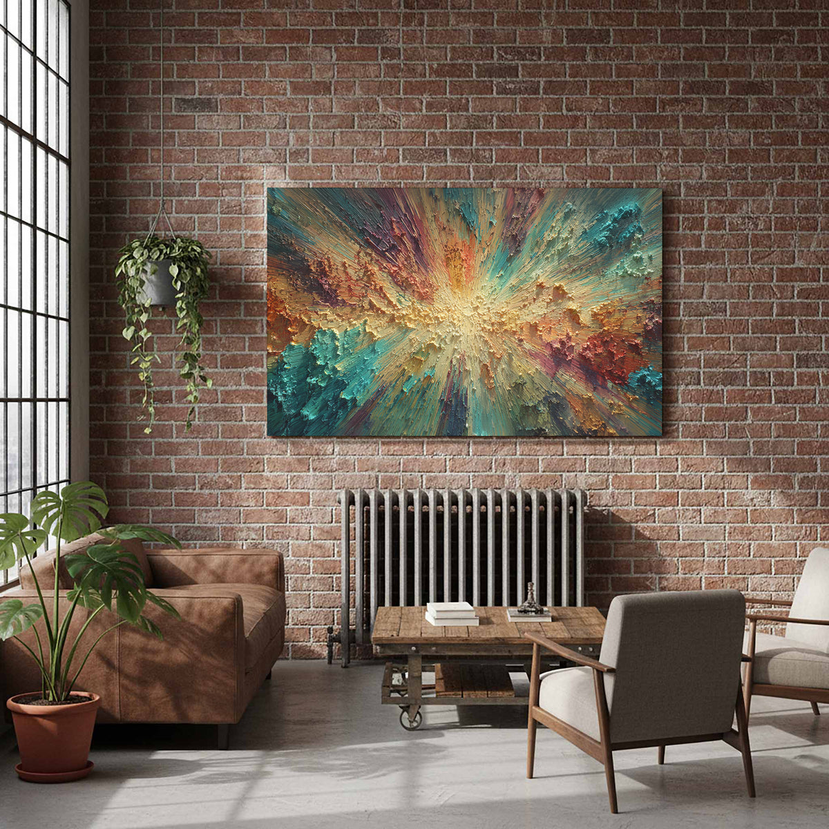 Abstract Burst Canvas Wall Art – styled room view 7