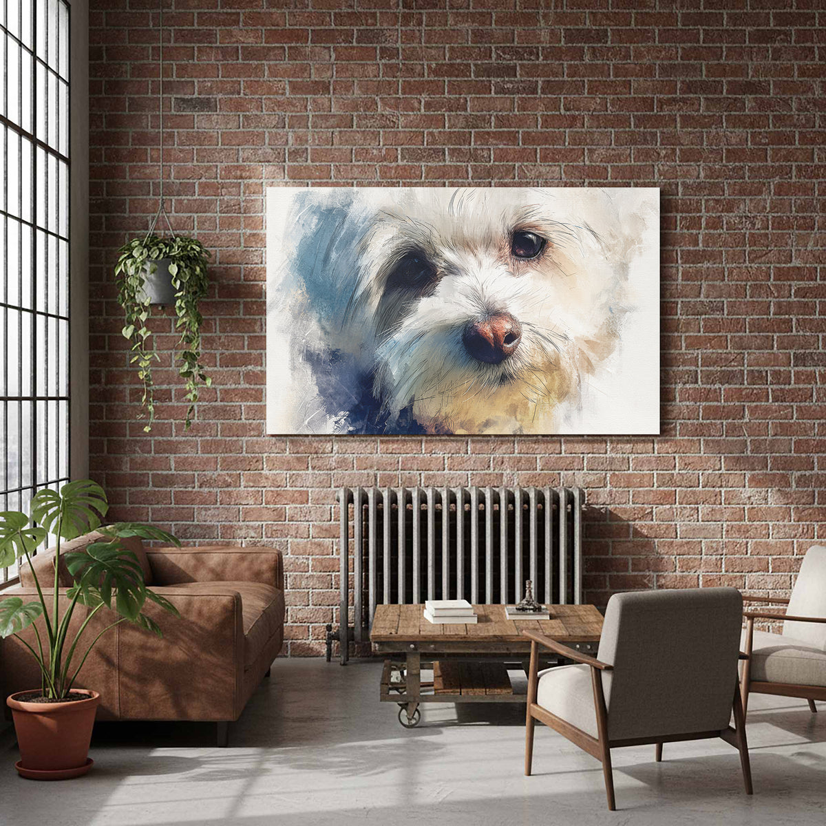 Maltese Dog Portrait Canvas Print – styled room view 6