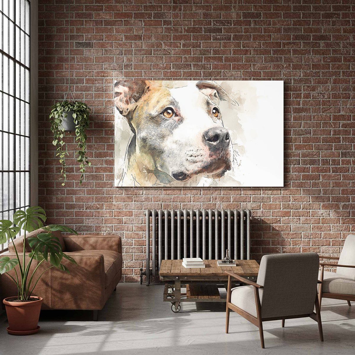 Pit Bull Terrier Canvas Wall Art – styled room view 7