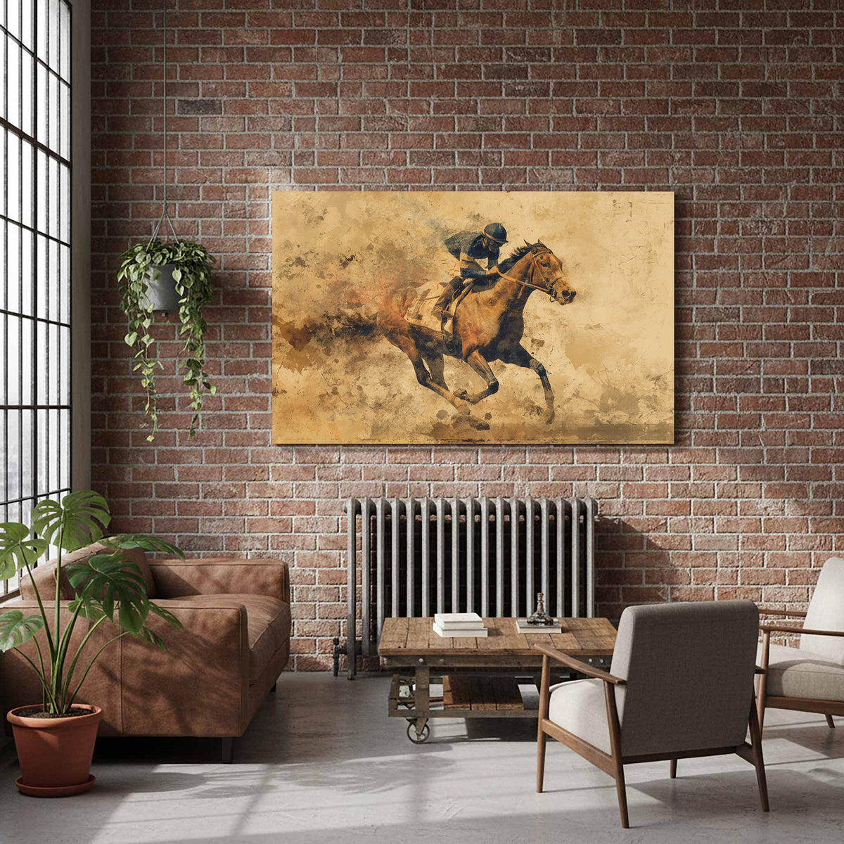 Racing Horse Canvas Print – styled room view 7