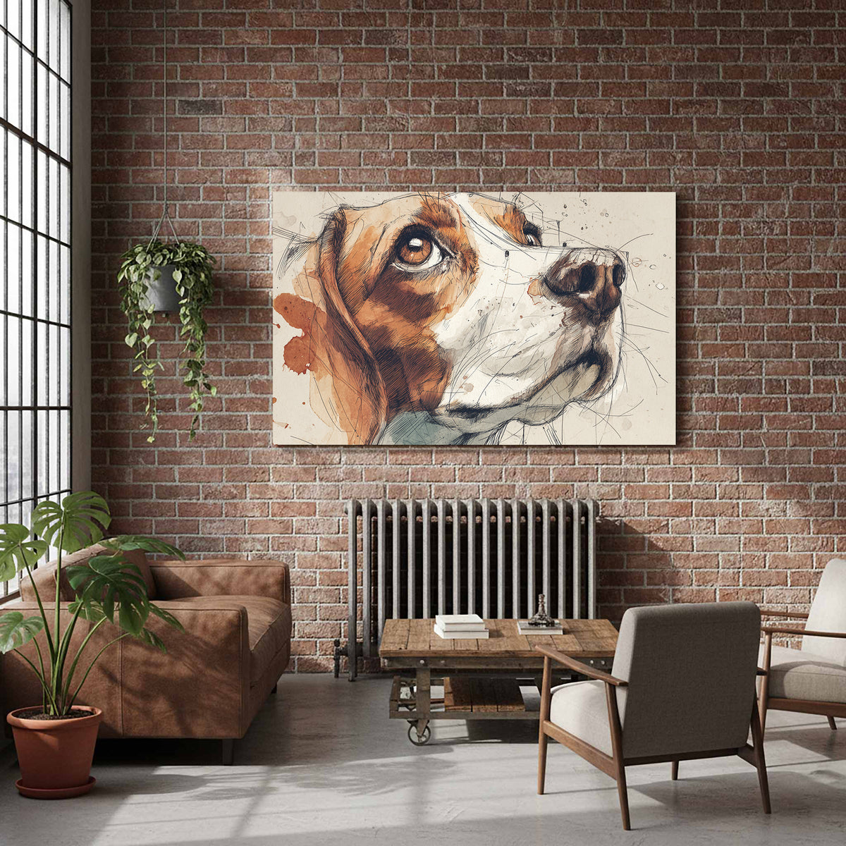 Beagle Portrait Canvas Print – styled room view 7