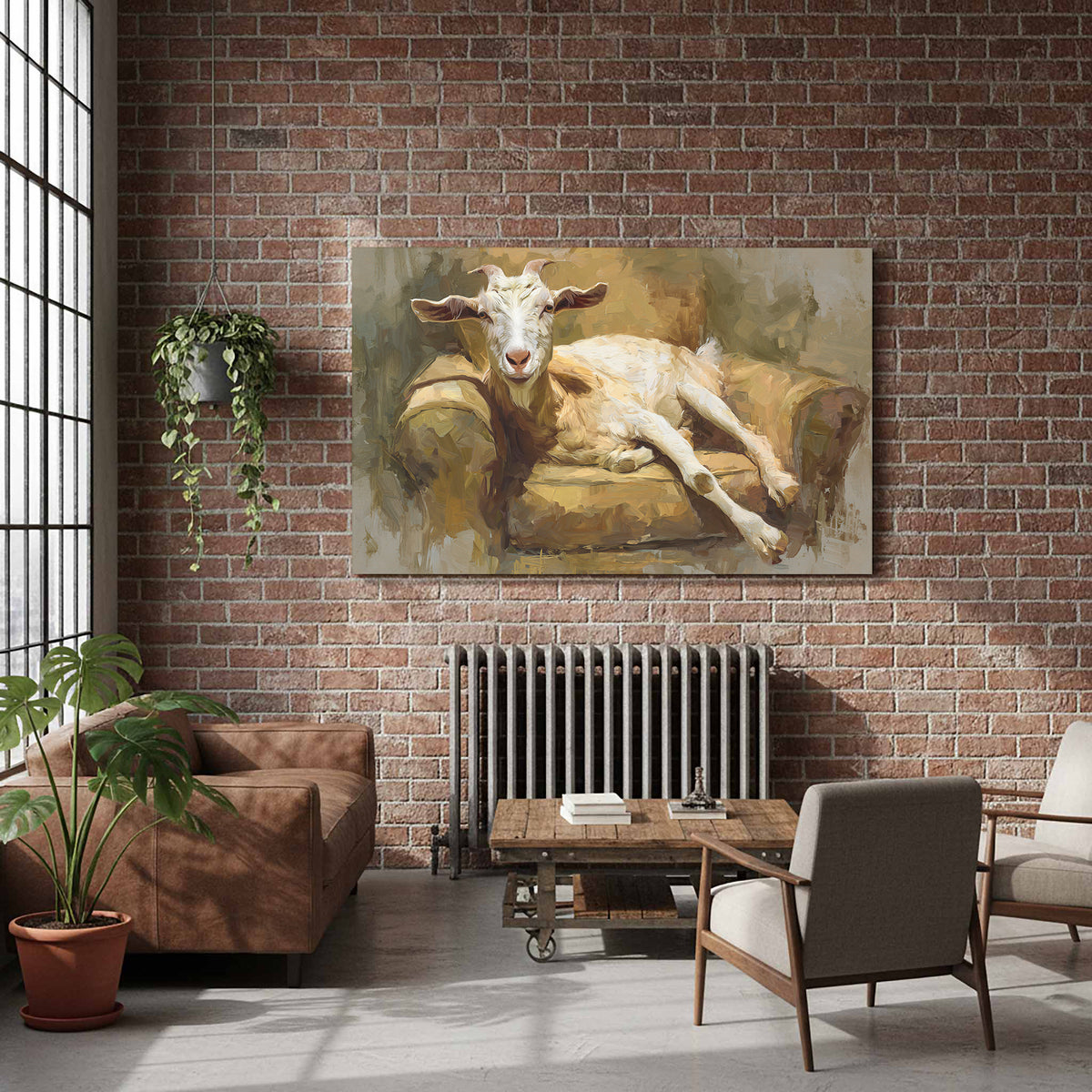 Goat Canvas Wall Art – styled room view 5