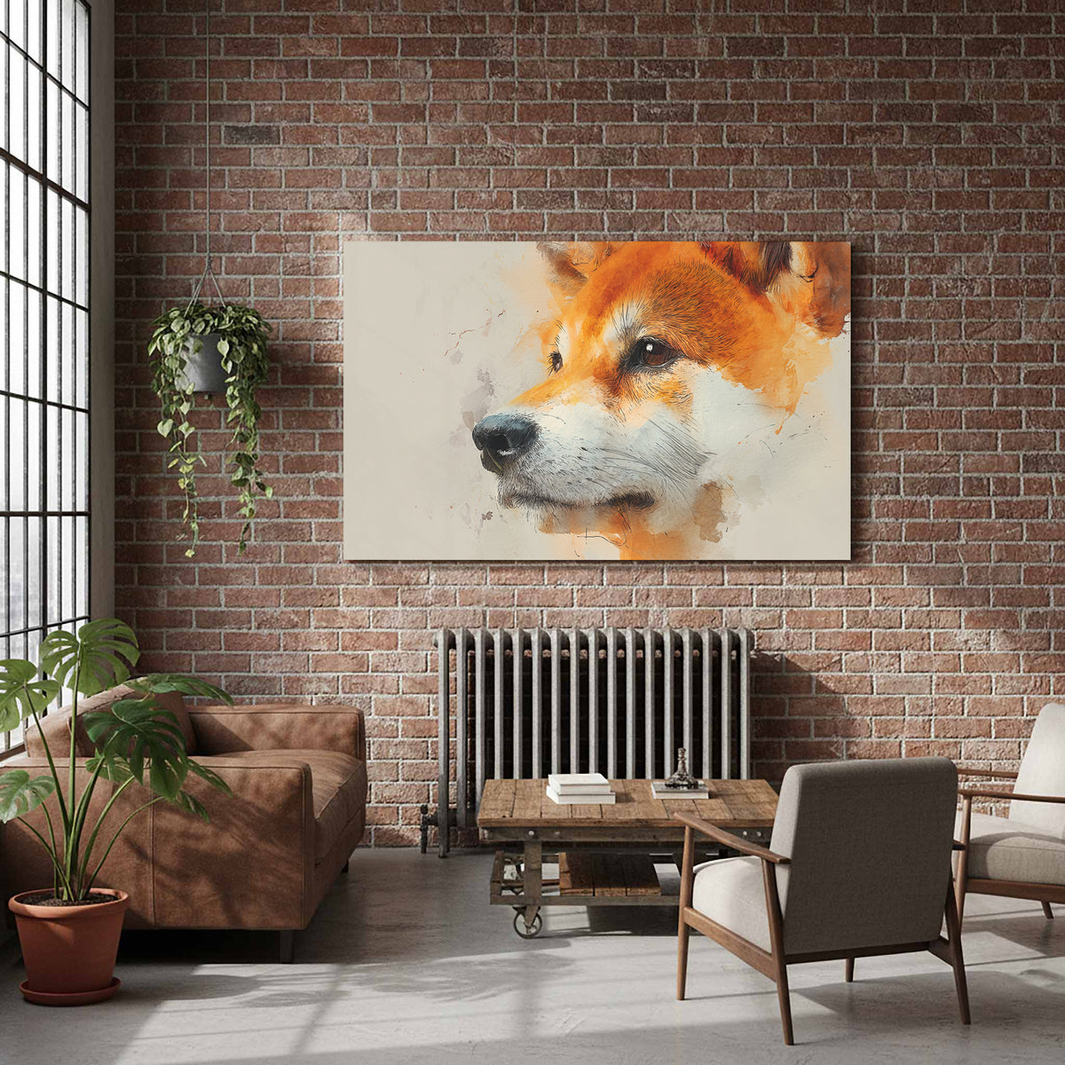 Shiba Inu Dog Portrait Canvas Wall Art – styled room view 8