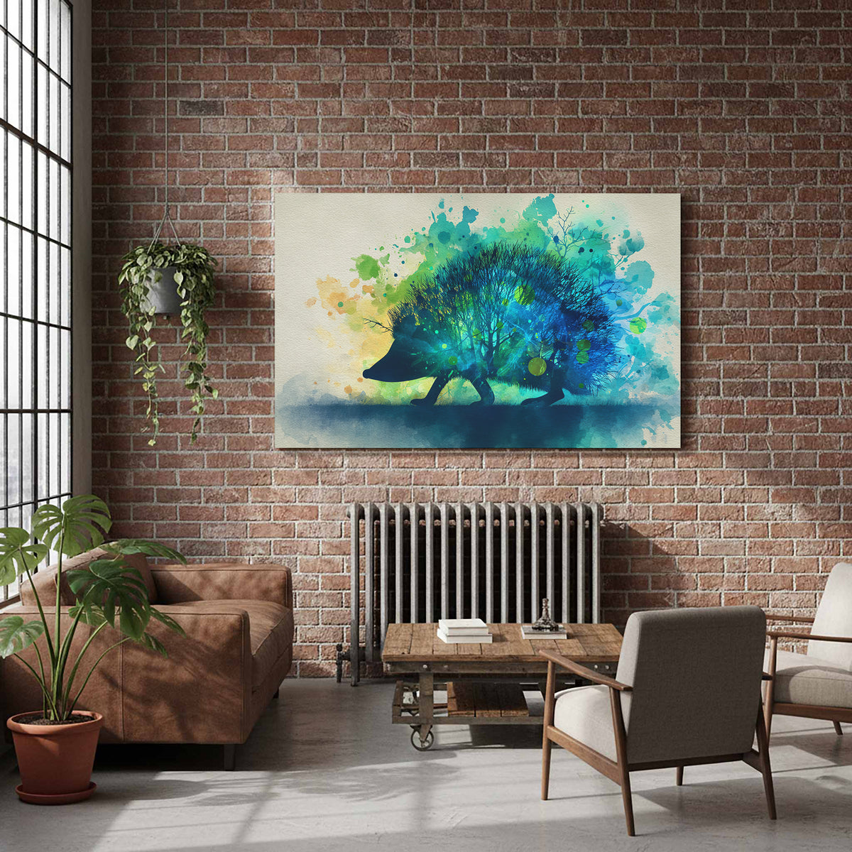 Hedgehog Watercolor Wall Art – styled room view 8