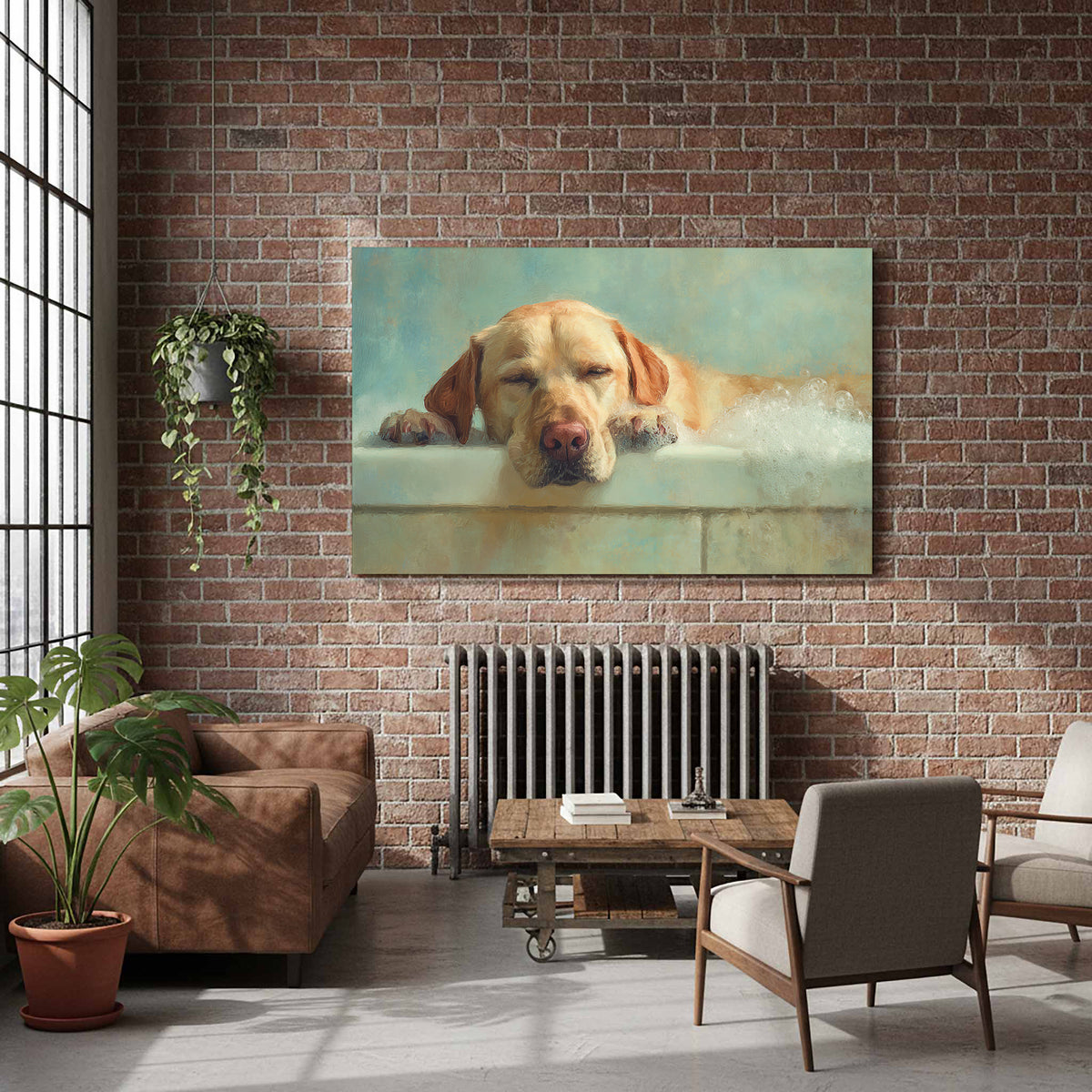 Labrador Retriever Bath Canvas Wall Art – styled room view 8