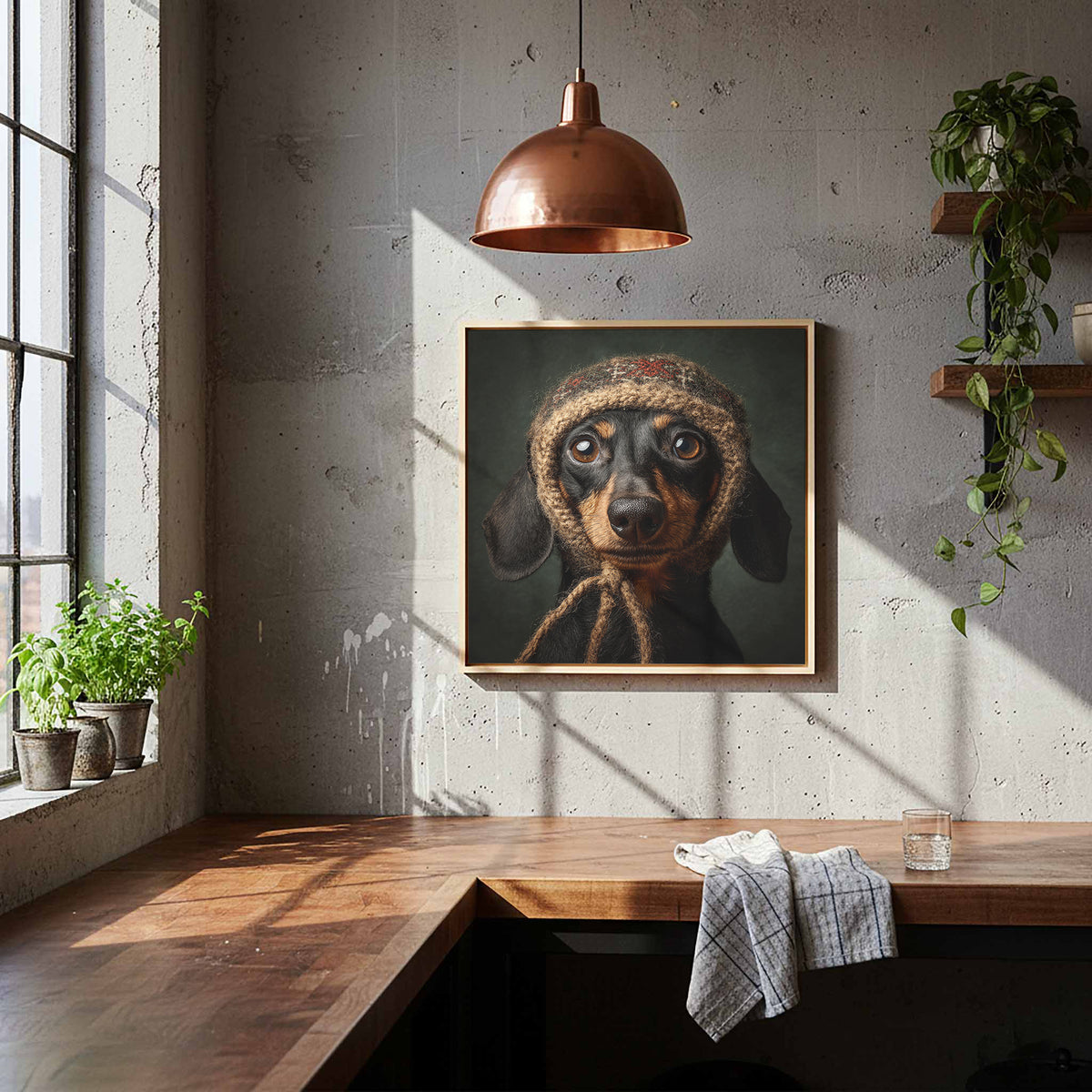 Dachshund German Hat Canvas Print – styled room view 7