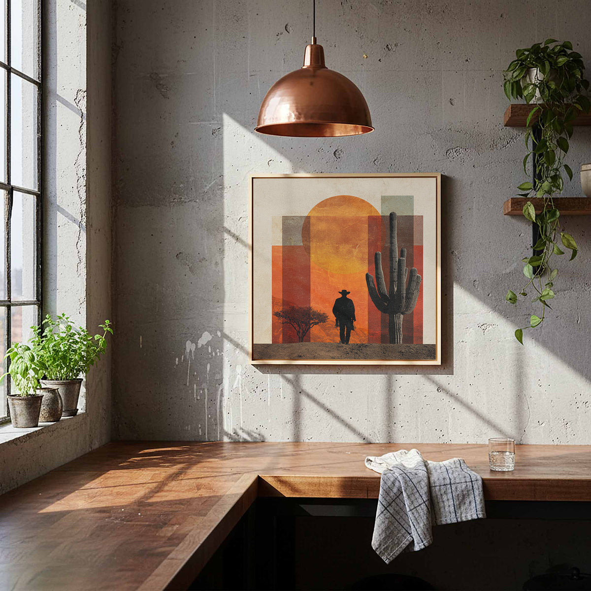Western Desert Cowboy Canvas Wall Art – styled room view 9