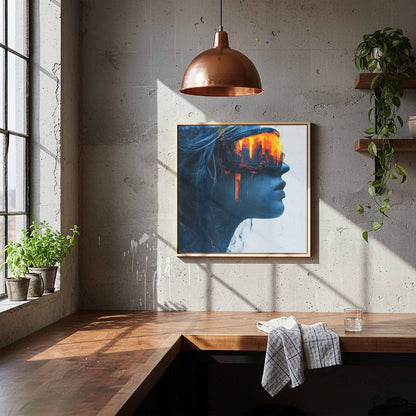 Futuristic Woman Portrait Canvas – styled room view 6