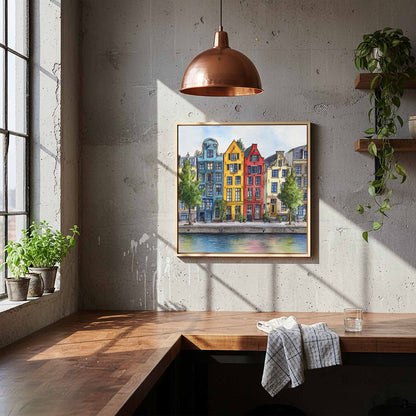 Amsterdam Canal Houses Watercolor Print – styled room view 7