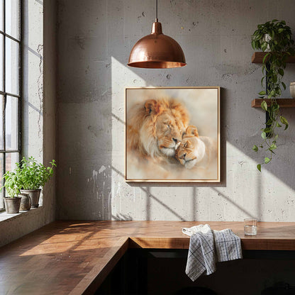 Lion Couple Canvas Art – styled room view 8