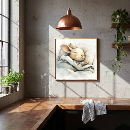 Sleeping Rabbit Canvas Print – styled room view 7