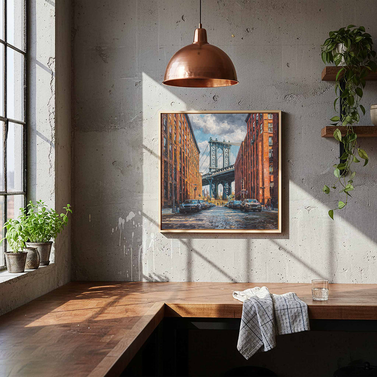 Manhattan Bridge DUMBO Brooklyn Canvas Art – styled room view 7