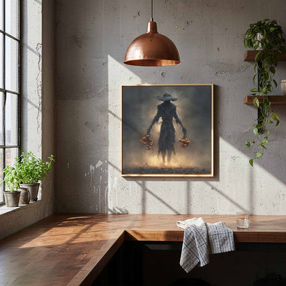 Dark Fantasy Scarecrow Canvas Art – styled room view 6