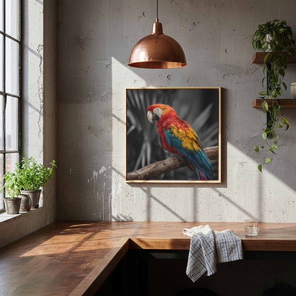 Scarlet Macaw Parrot Canvas Wall Art – styled room view 8