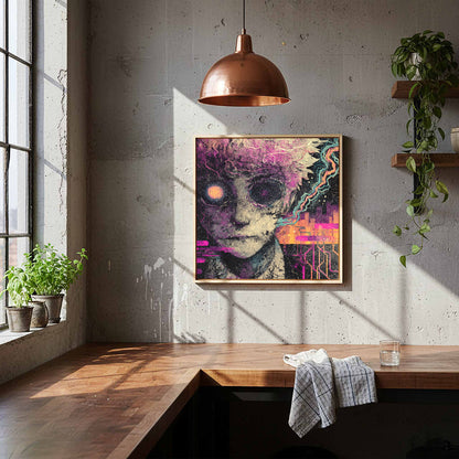 Surreal Cyberpunk Face Canvas Wall Art – styled room view 6