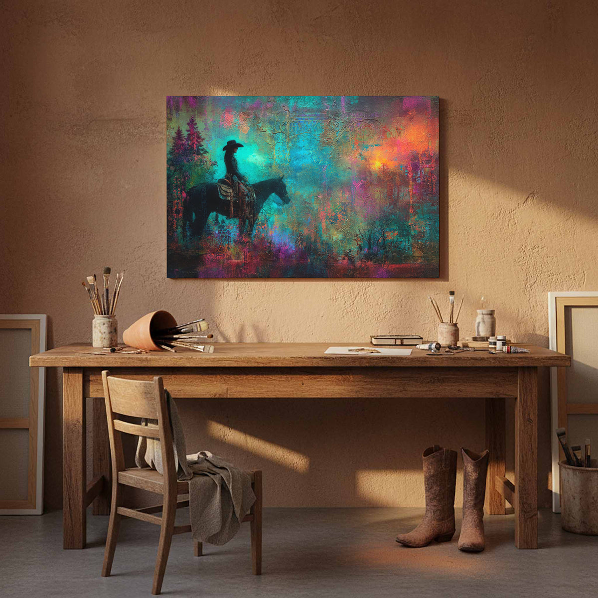 Western Cowgirl Canvas Art – styled room view 7