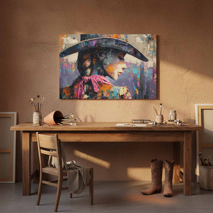 Abstract Western Cowgirl Canvas Print – styled room view 8
