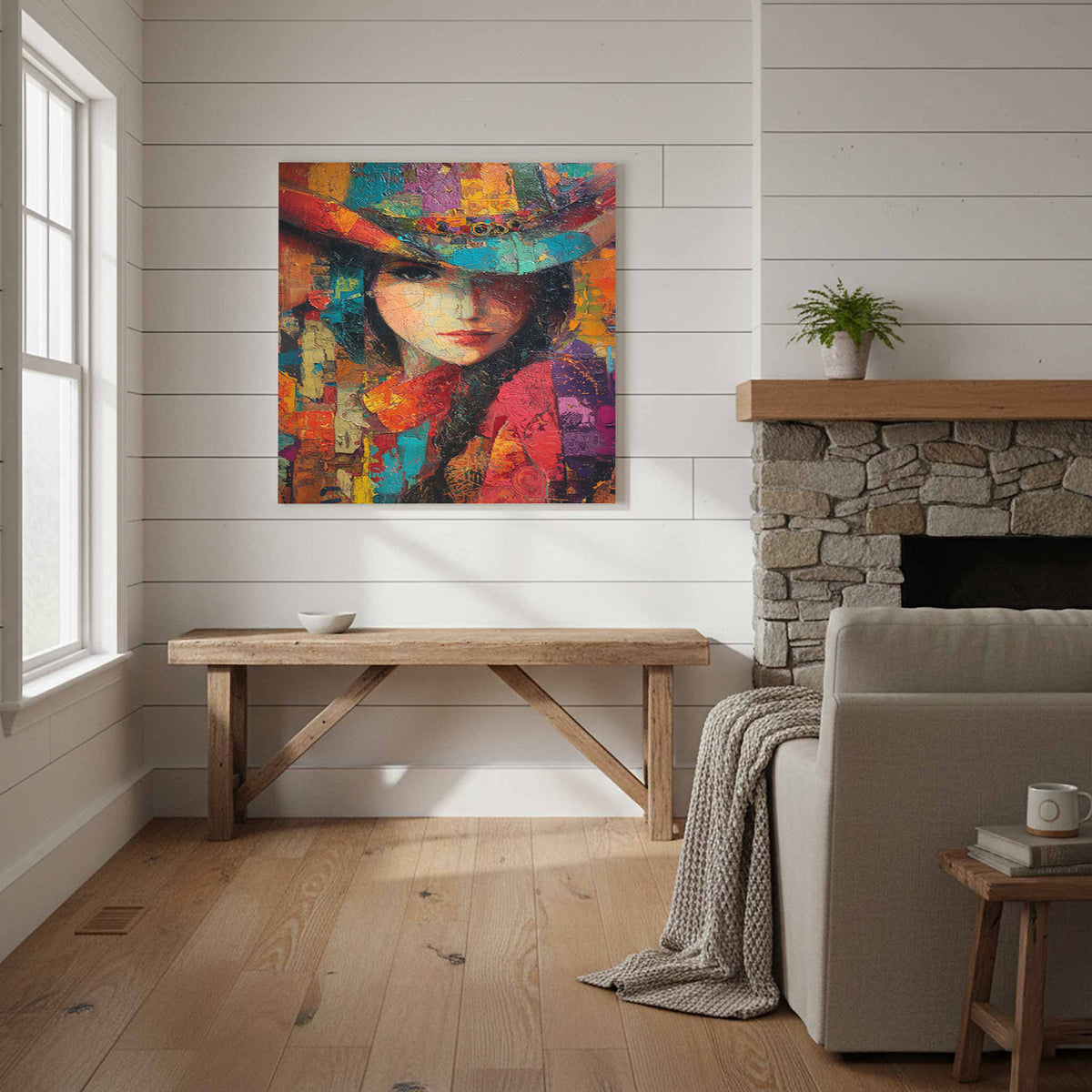 Western Cowgirl Abstract Canvas Wall Art – styled room view 10
