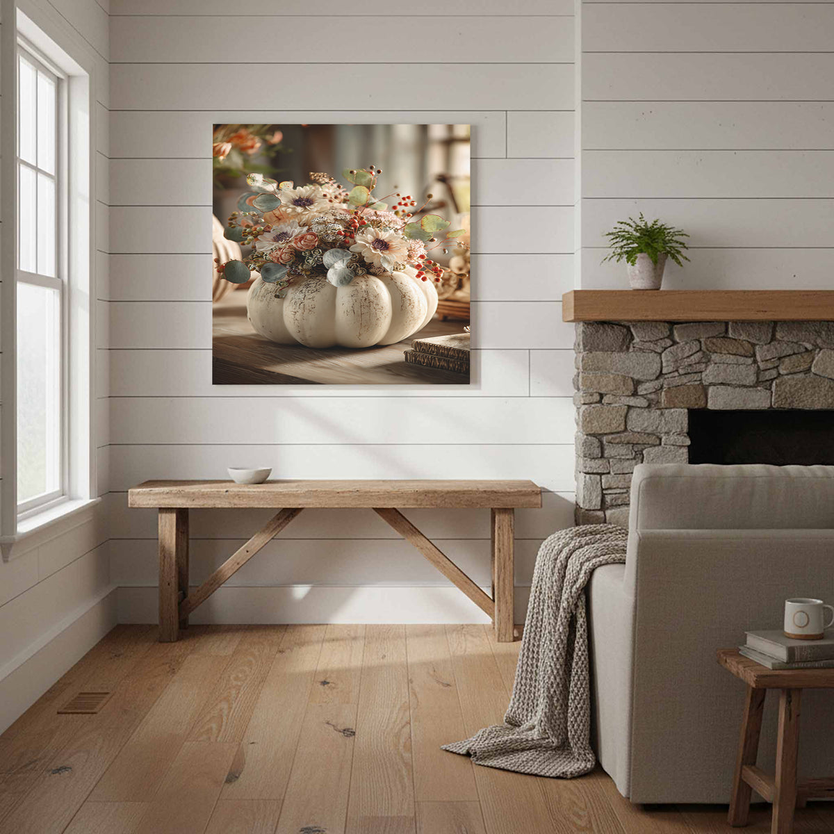 Autumn Pumpkin Floral Canvas Print – styled room view 9