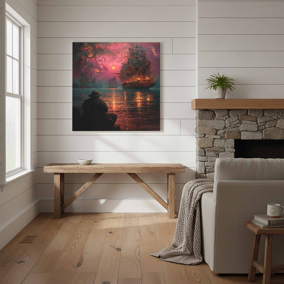 Naval Battle Canvas Wall Art – styled room view 9
