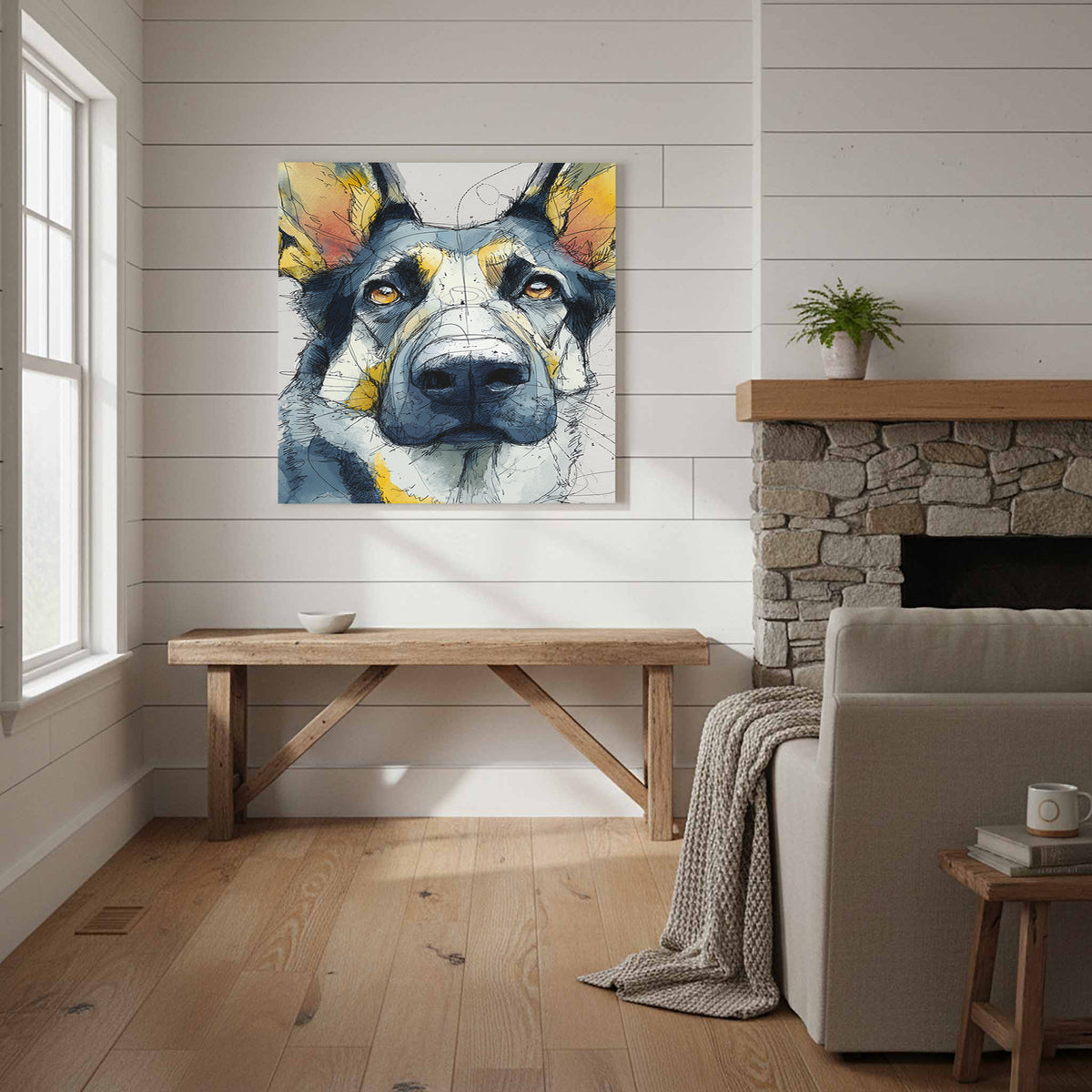 German Shepherd Canvas Wall Art – styled room view 11