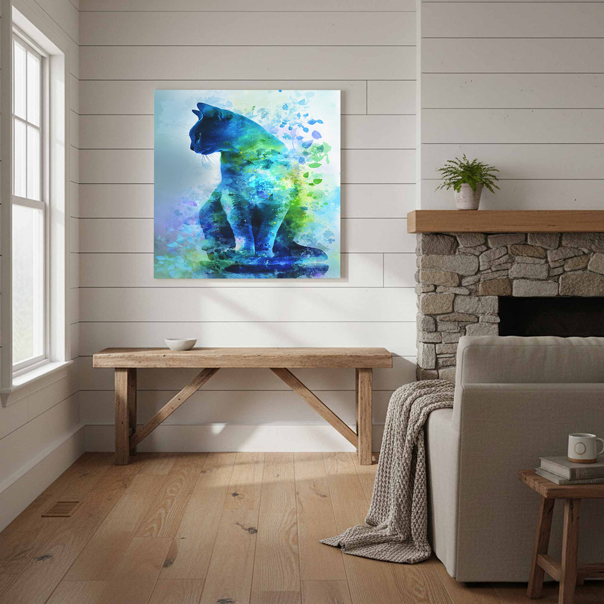 Russian Blue Cat Canvas Print – styled room view 10