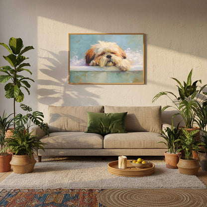 Relaxing Shih Tzu Bath Wall Art – styled room view 11