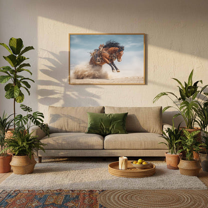 Western Bucking Horse Canvas Art – styled room view 11