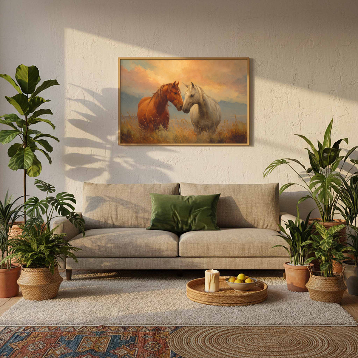 Romantic Horse Canvas Wall Art – styled room view 11