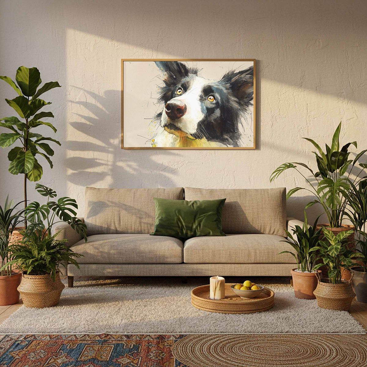 Border Collie Dog Portrait Canvas Print – styled room view 11